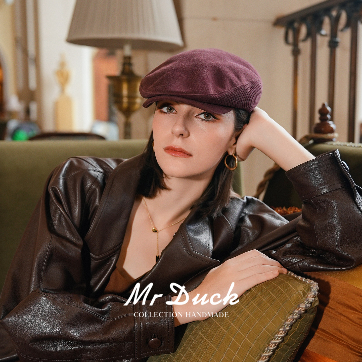 mrduck头层小绵羊老钱风鸭舌帽女