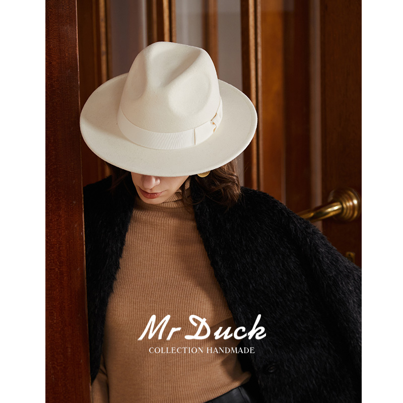 澳洲进口羊毛毡白色巴拿马礼帽