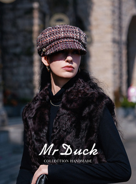 mrduck天使之城 定制英国LINTON限量版白金报童帽女秋冬马术帽子