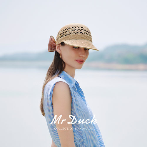 mrduck天然拉菲草手工镂花马术帽