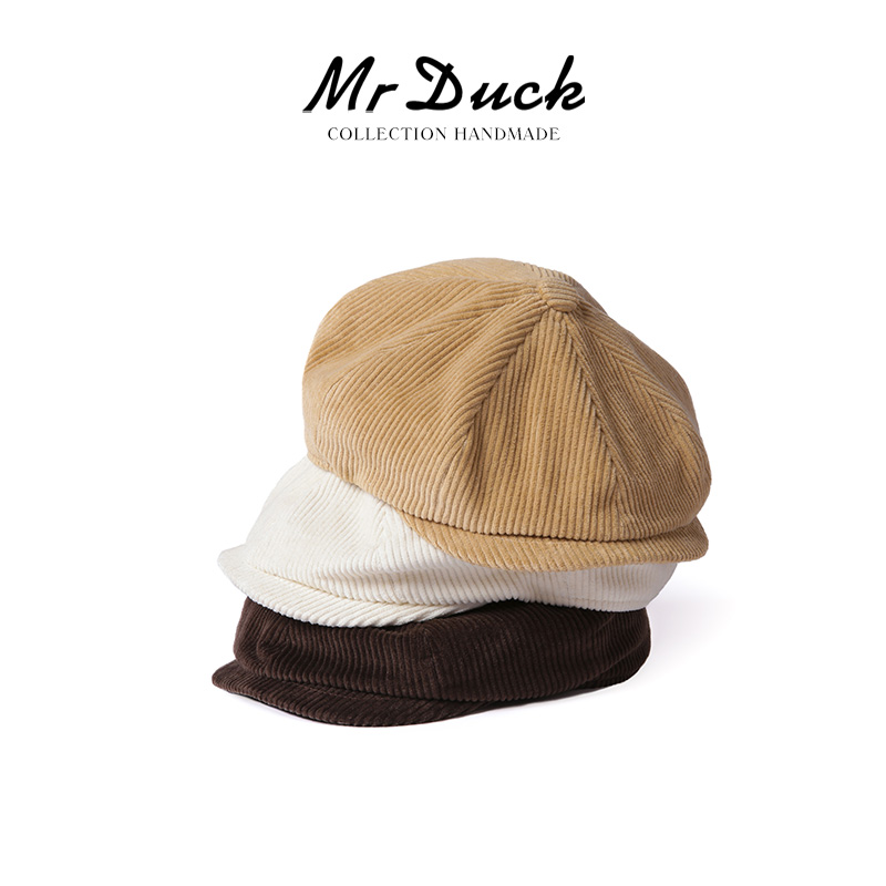 男女同款复古灯芯绒报童帽