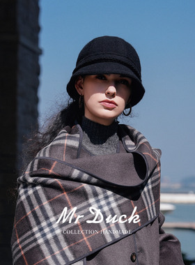 mrduck织光 柔软舒适纯羊毛钟形水桶帽女冬 松弛帽包脸显脸小帽子