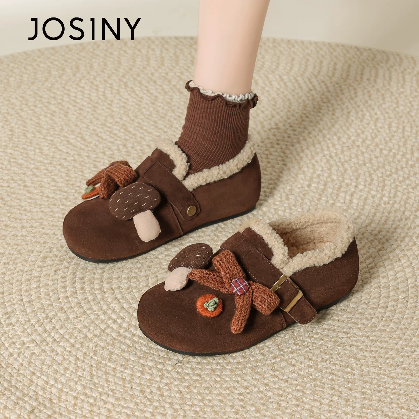 卓诗尼25冬季毛毛鞋一脚蹬半拖鞋