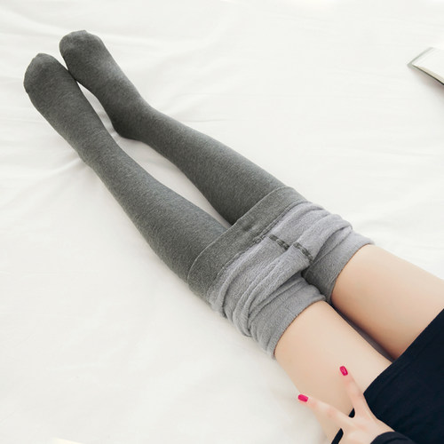 加绒连裤袜秋冬保暖灰色日系踩脚