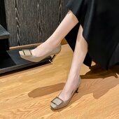 百搭时尚 细跟工作鞋 不累脚方头方扣气质高跟鞋 RV2025新款 女OL单鞋