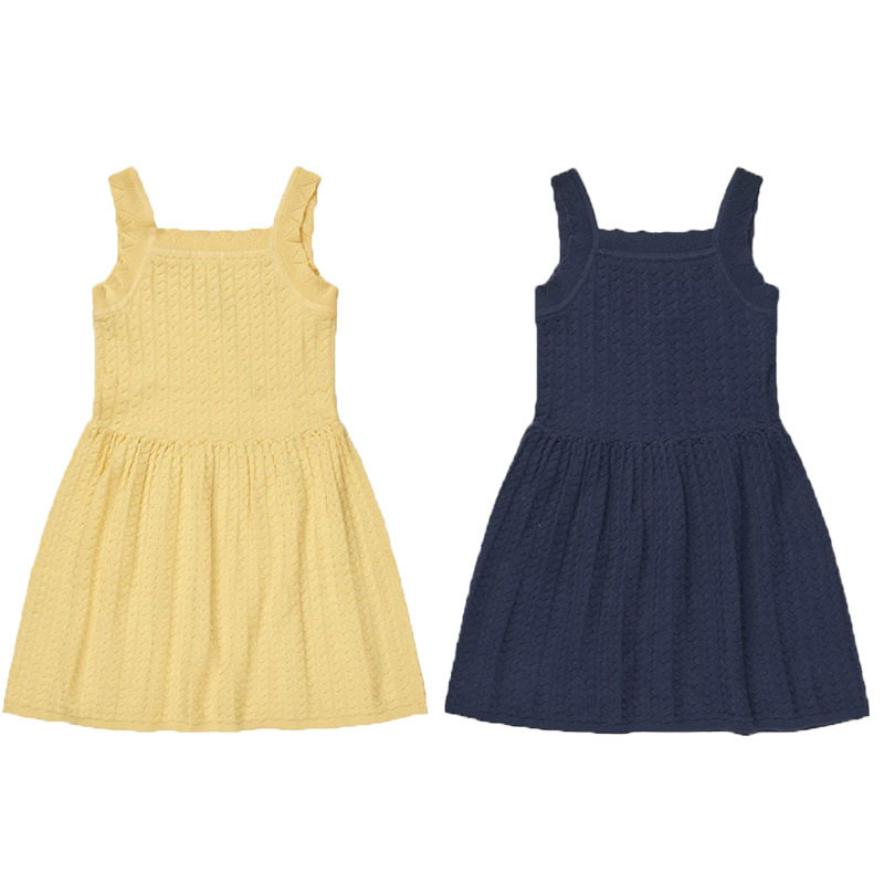 韩国ins童装2025女童夏季背心连衣裙吊带针织提花纯棉薄款裙子黄