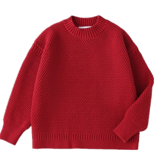 韩版童装男童华夫格酒红色毛衣加厚宽松针织衫大童亲子装秋冬新年