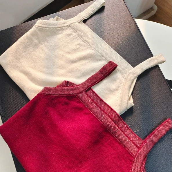 宝宝针织吊带衫女童酒红色夏季薄背心上衣婴儿周岁生日红色新款
