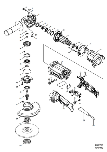 makita牧田GA6010角磨机配件转子定子主轴齿轮机壳主轴开关碳刷