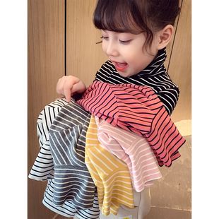 男女童条纹打底衫秋冬装新款儿童长袖T恤加绒加厚女宝宝高领上衣