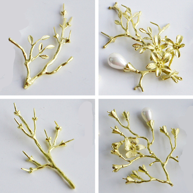 diy汉服发簪材料簪子步摇璎珞古风新娘首饰配件纯铜花枝17-20号