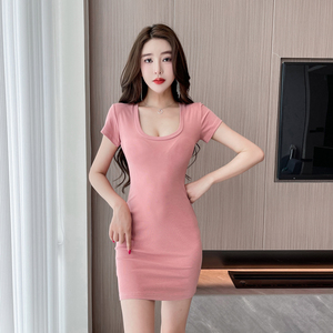 性感气质女人味U领连衣裙夜店女装超显身材打底修身显瘦包臀裙子