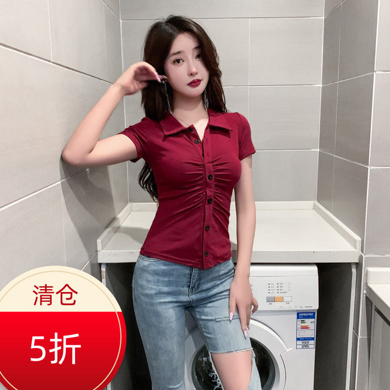 设计感上衣女夏季显胸大纯欲修身显瘦遮肚子新款POLO小衫欧货短袖