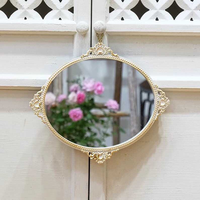 美式法式复古锌合金雕花装饰镜 化妆镜户外庭院挂镜壁挂墙饰