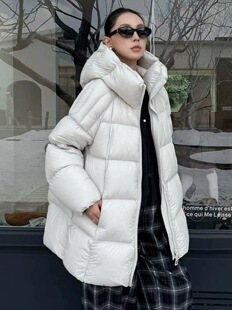 云朵泡芙中长款鹅绒羽绒服2025冬季新国标90白鹅绒女士