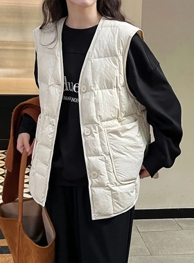 法式溯源安心绒90白鸭绒羽绒马甲女秋季新款保暖V领背心外套