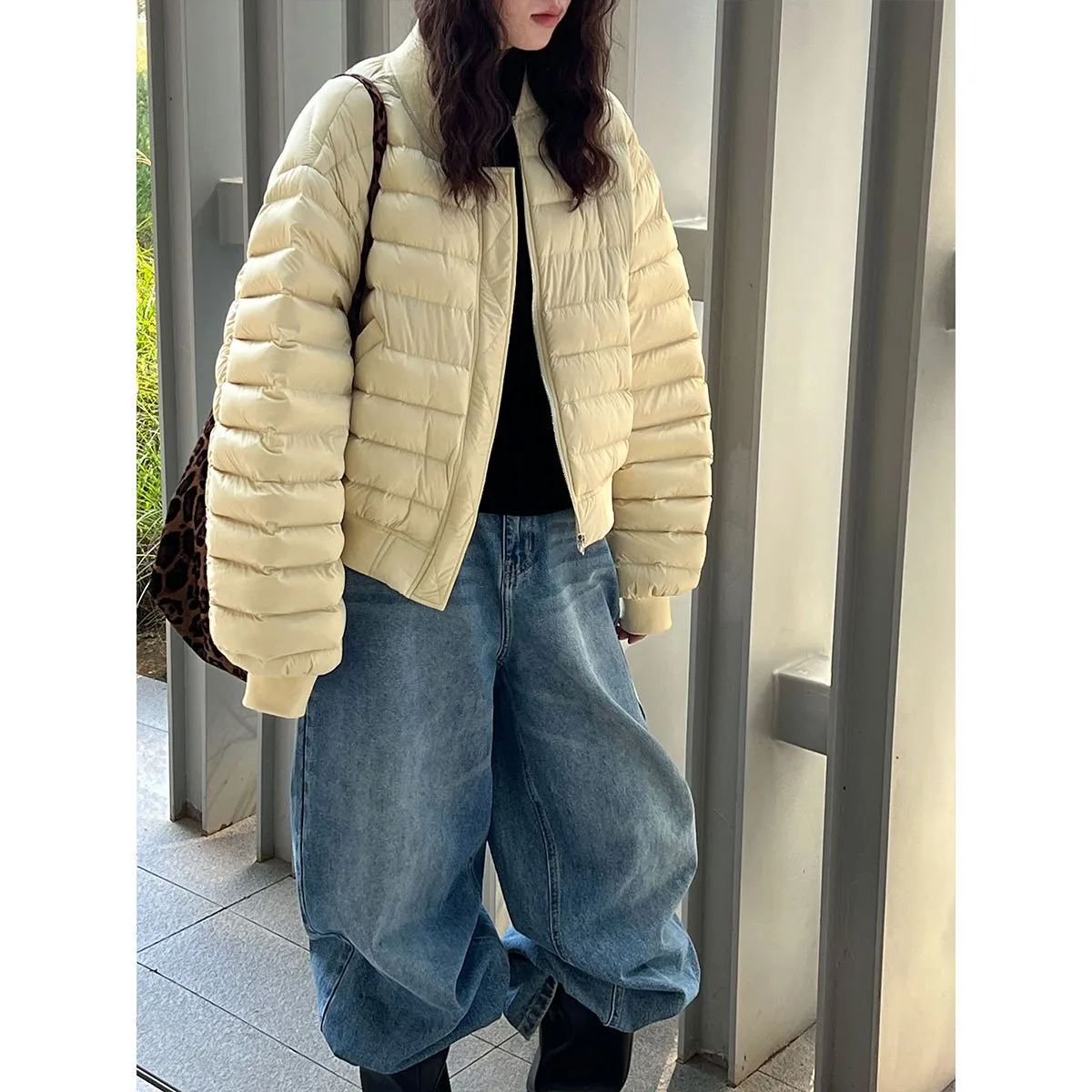 法式新国标90白鸭绒棒球立领排骨羽绒服女秋冬轻薄保暖外套Y