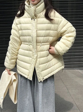 法式韩版排骨羽绒服女2025冬季抽绳收腰显瘦90白鸭绒短款外