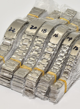 手表配件不锈钢包片表带单折叠扣钢带男女款表链14 16 18 20 22mm