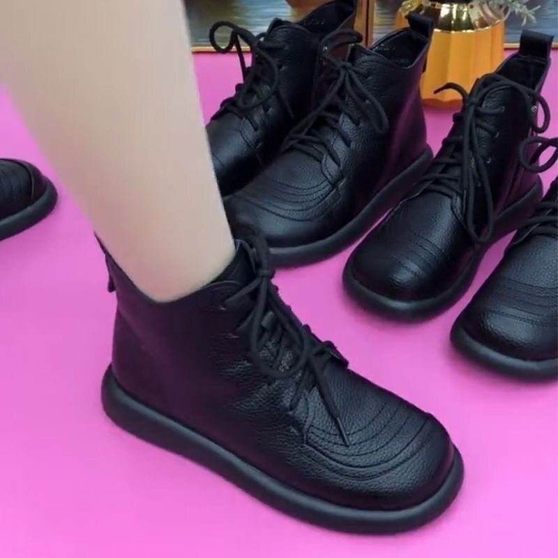 单棉可选皮面马丁靴女加绒防滑鞋子女士保暖棉鞋中老年平底短靴女