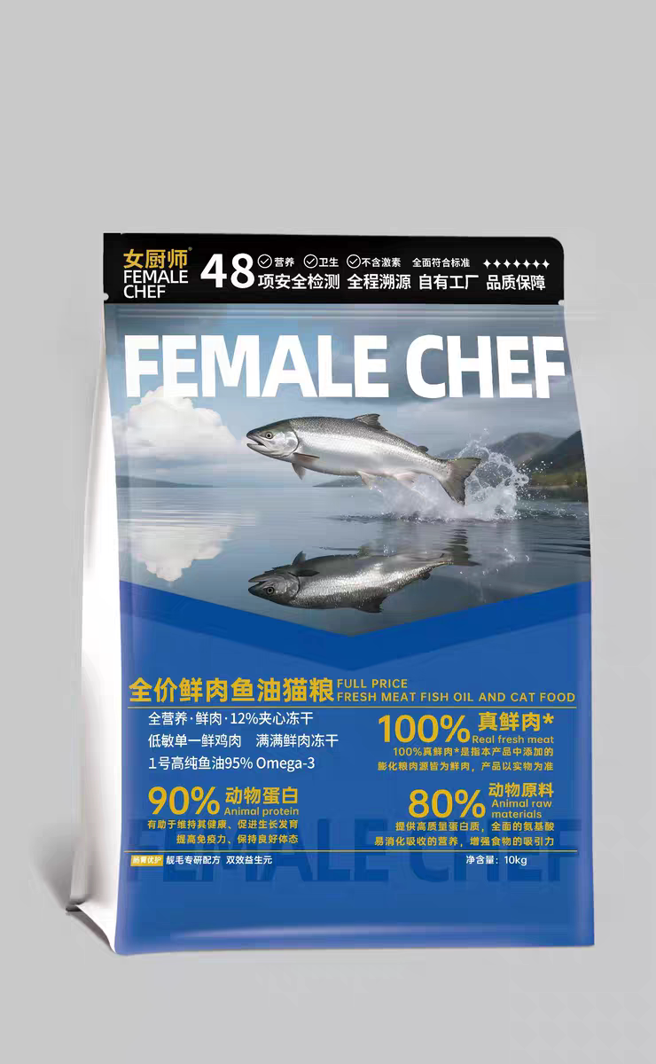 白大厨女厨师猫粮肠胃优护靓毛双效益生元全价鲜肉鱼油低敏猫粮