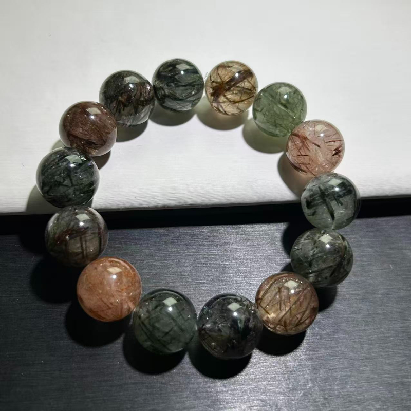 天然彩发晶水晶手串黄红金丝水手链百搭黄发晶男女情侣金发晶手链