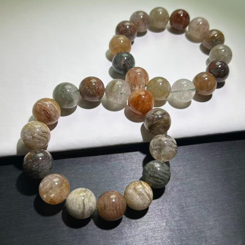 天然千层四季幽灵水晶手串满矿四季幽灵深绿幽灵串珠手链水晶直播