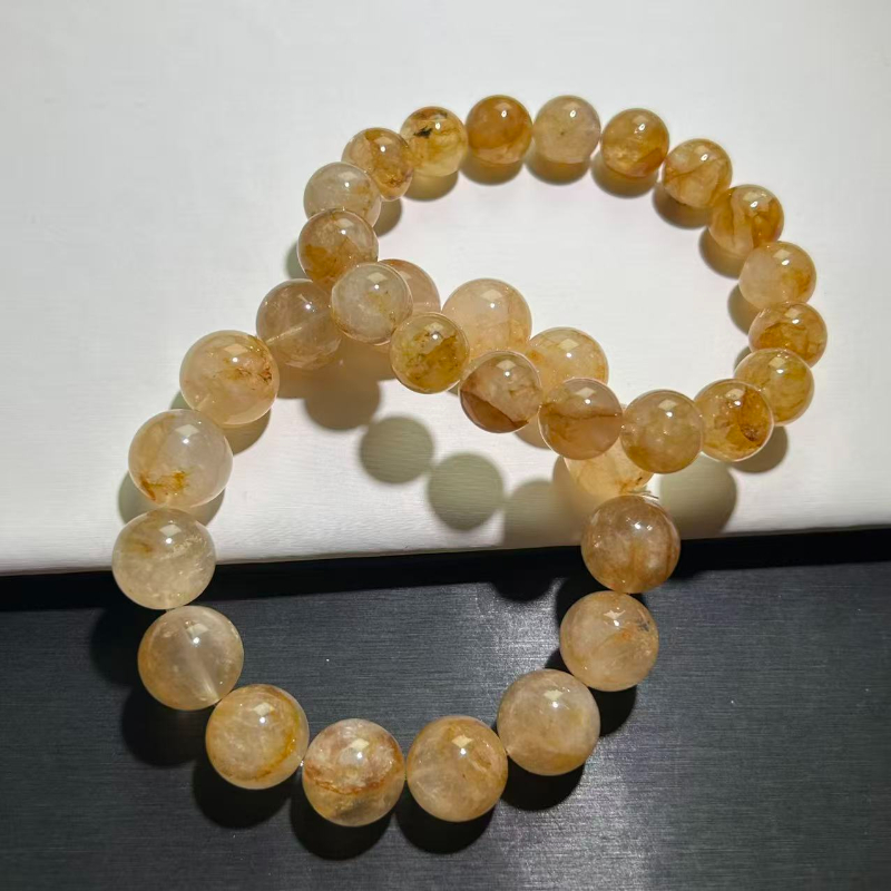 天然黄胶花手串水晶手链百搭红胶花胶花锦锂黄水晶手串水晶珠串