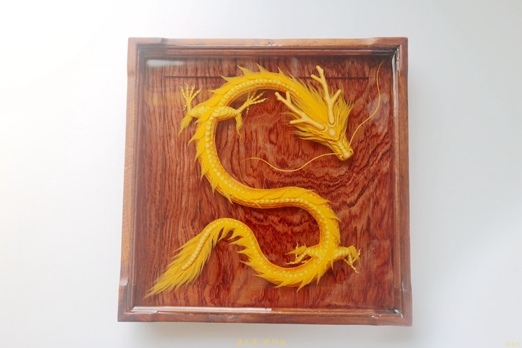 金龙方木镂空池摆件手绘 盘龙阁3D树脂画琥珀绘Chinese Dragon