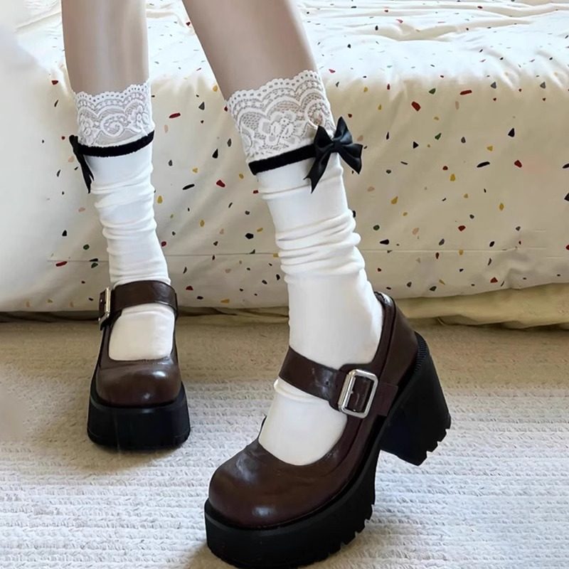 蝴蝶结堆堆袜子女中筒百搭图片