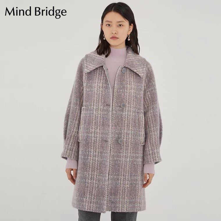 Mind Bridge冬季新款女式毛呢格子外套少量MVCA723K-2980