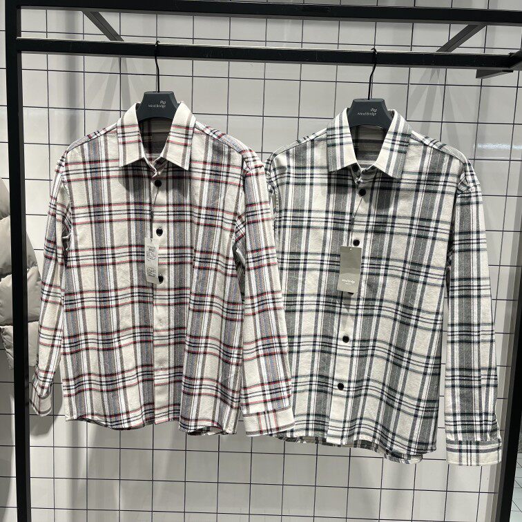 现货mind bridge百家好男装春季休闲纯棉格纹衬衫mvws2151-798