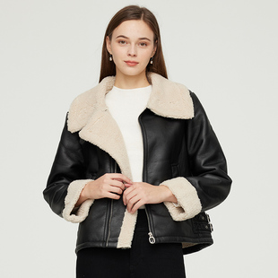 Basic House/百家好冬季女式潮流时尚皮质外套少量HVRF728F-2180