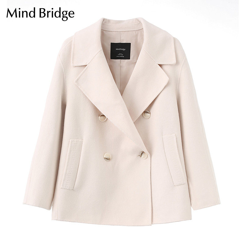 Mind Bridge秋冬女浅色短款宽松百搭羊毛呢大衣少量MVCA723C-2380