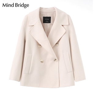 Mind Bridge秋冬女浅色短款宽松百搭羊毛呢大衣少量MVCA723C-2380