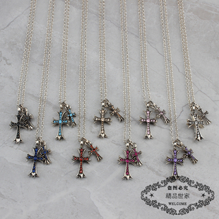 ROCK HEARTS 镶钻大小朋克十字项链吊坠罗志祥雪梨同款S925纯银