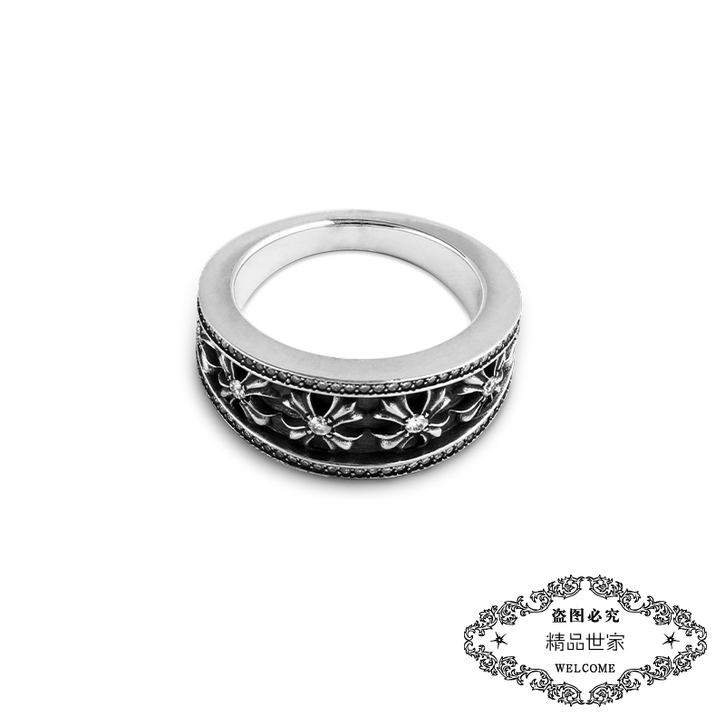 GD同款哥特文V形斜方纹水晶戒指