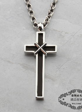 欧美黑色十字架吊坠项链网红同款