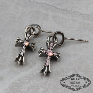 ROCK HEARTS镶钻十字架吊坠耳钉  耳环嘻哈网红同款S925纯银