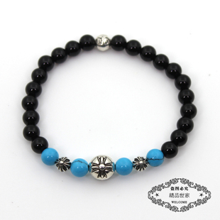 ROCK HEARTS黑曜石蓝松石手串 6MM手链 网红同款 复古朋克风S925