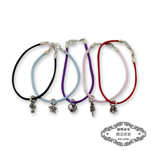 潮牌红绳幸运手串五角星十字架桃心童军花S925纯银转运手链情侣款