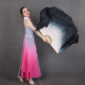 真丝原版 水墨书韵扇子加长成人儿童跳舞扇黑白色古典舞民族舞蹈扇