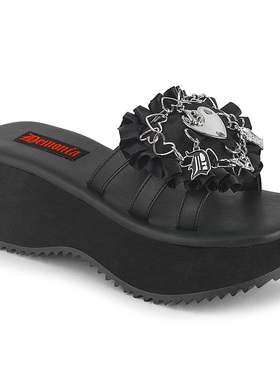 美国代购Pleaser/Demonia6.4cm厚底荷叶边心形金属装饰无带鞋凉拖