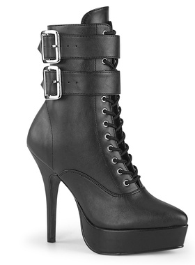 美国Pleaser/Devious13.33cm黑色漆皮脚环绑带矮靴/防水台
