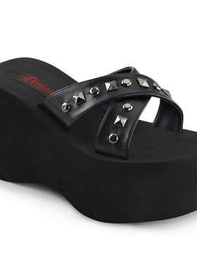 美国正品代购FUNN-29 9cm黑色厚底无带鞋交叉带铆钉露趾增高鞋