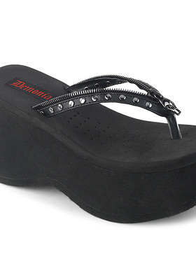 美国官方正品FUNN-33哥特朋克暗黑摇滚增高人字拖凉鞋休闲无带鞋