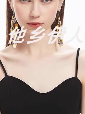 美国代购长款几何串珠流苏耳环
