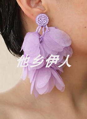 美国代购雪纺花卉流苏耳环