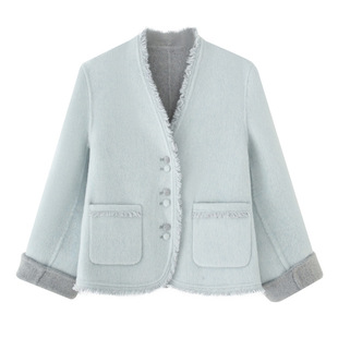 双面羊毛大衣 2025新款两面穿韩系宽松短款小香风加厚羊绒外套女