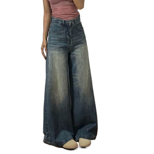 宽松bf慵懒风美式复古小个子裤子女款秋冬新款百搭显瘦阔腿牛仔裤